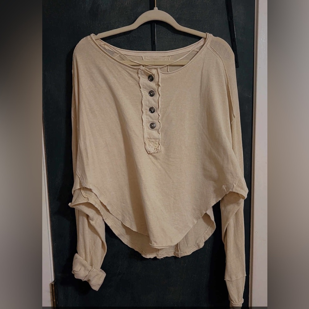 Free People Cream Button-Down Top